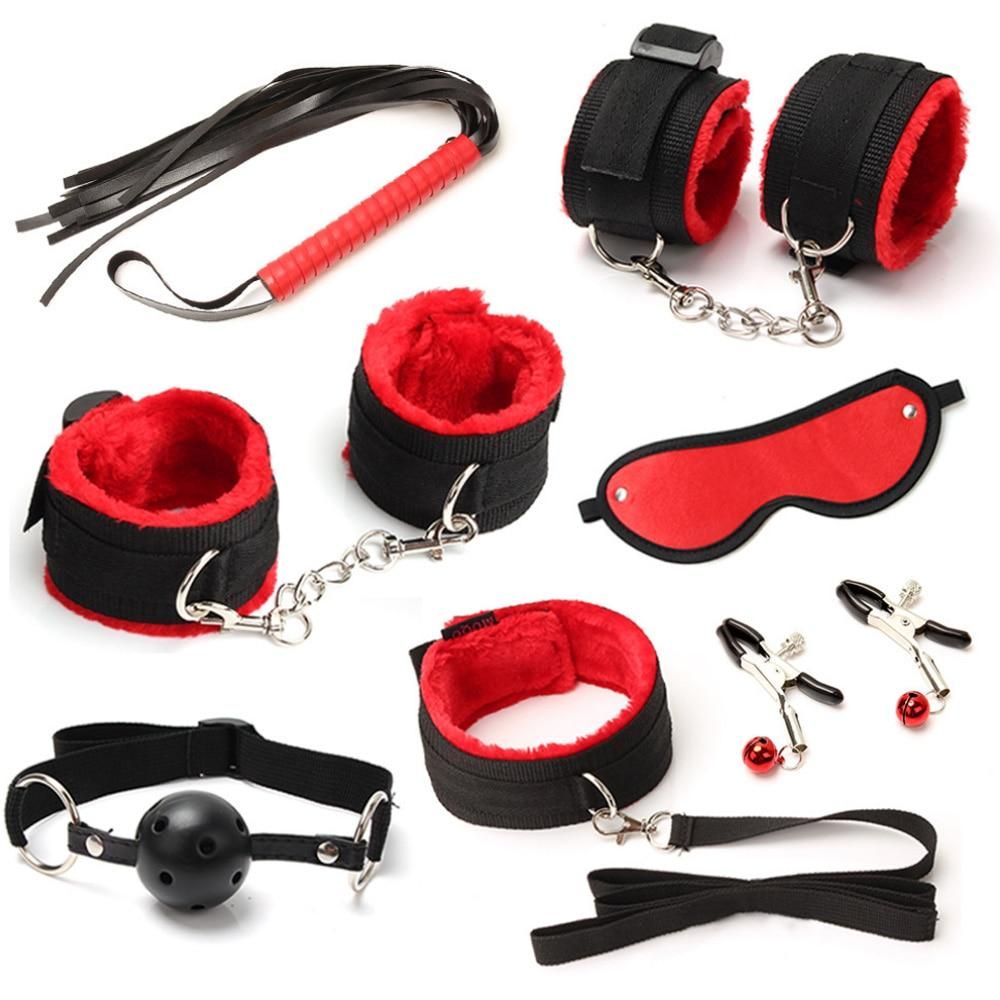 House Of Dasein Bdsm Red Black Bondage Starter Kit Nipple Clamps Collar Cuffs Kink - Red