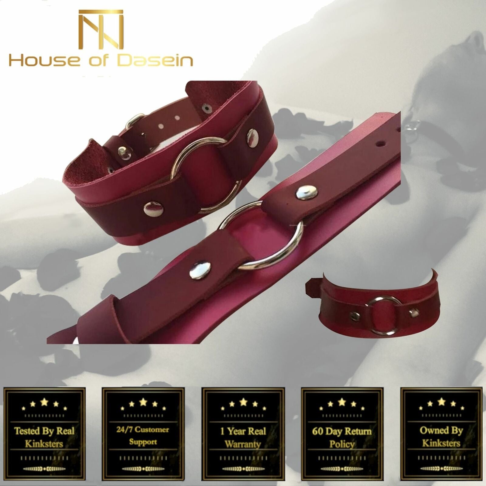 House Of Dasein Handmade Double Layer Leather Collar Bdsm Choker Necklace - Gold Leather