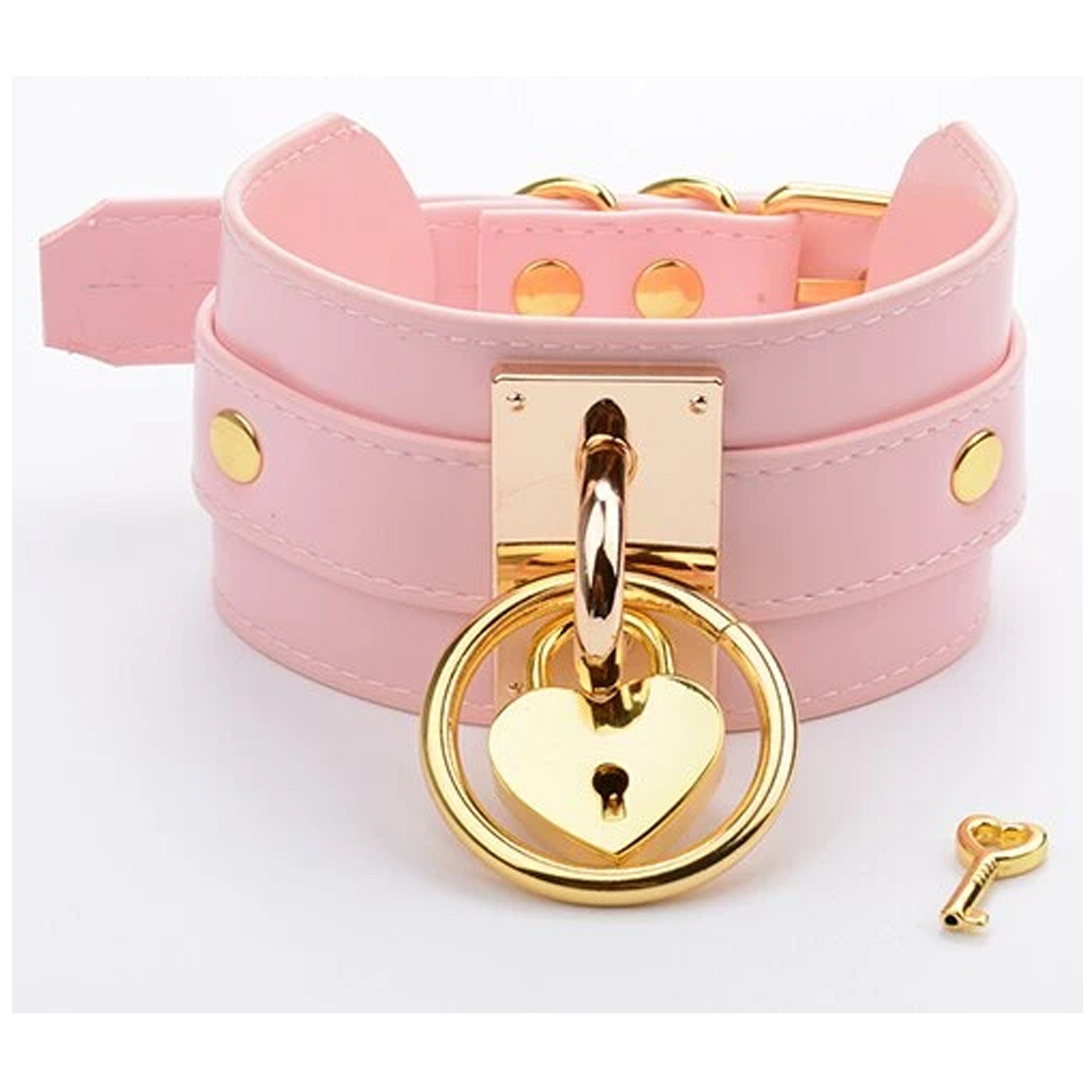 House Of Dasein Handmade Layer Leather Bdsm Heart Collar With Silver Or Gold - Pink Gold Main image