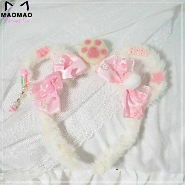 House Of Dasein Plush Teddy Bear Ears Headband Lolita Ddlg Cosplay - White