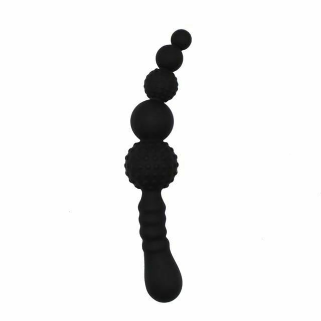 House Of Dasein Black Flexible Dildo Silicone Butt Plug Anal Beads Double Ended - Black