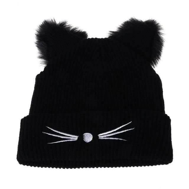 House Of Dasein Cat Ears Beanie Women Warm Kitten Hat Ddlg Cosplay Anime Pet Play Bdsm - Black