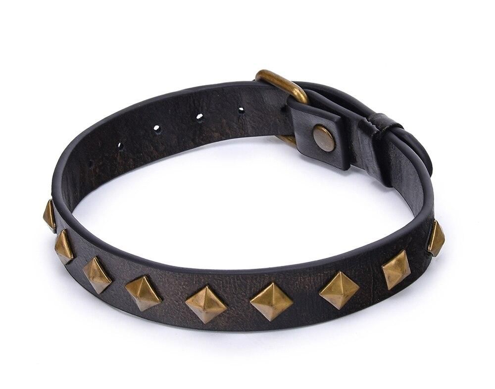House Of Dasein Leather Rivet Slave Collar Bronze Bdsm Bondage Necklace - Bronze