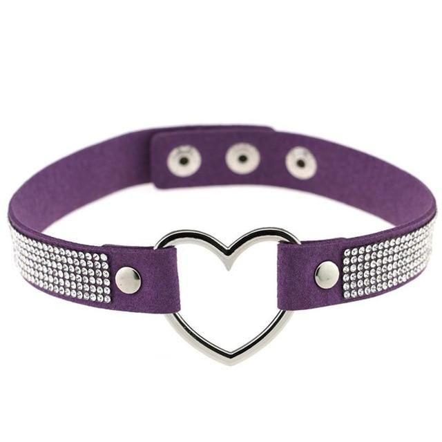 House Of Dasein Heart Rhinestone Bdsm Collar Hollow Necklace Choker Bondage Restraints - Dark Purple Main image