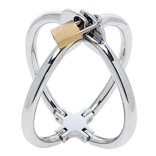 House Of Dasein Stainless Steel Cross Wrist Handcuffs Lockable Restraints Bondage Bdsm - Gold