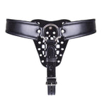 House Of Dasein Locking Male Leather Chastity Device Cock Cage Scrotum Ball Harness Belt - Black