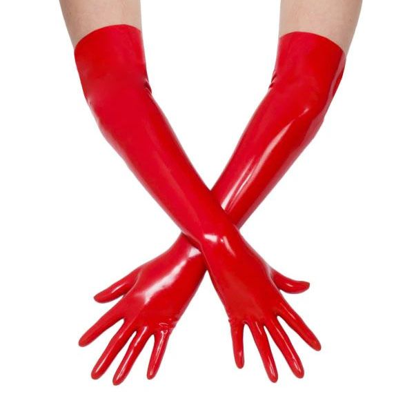 House Of Dasein Black Red Pink Latex Long Gloves Fetish Clothing Bdsm Kink Dominatrix Mistress - Red - L