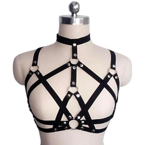 House Of Dasein Gothic Harness Women Body Fetish Clothing - Black