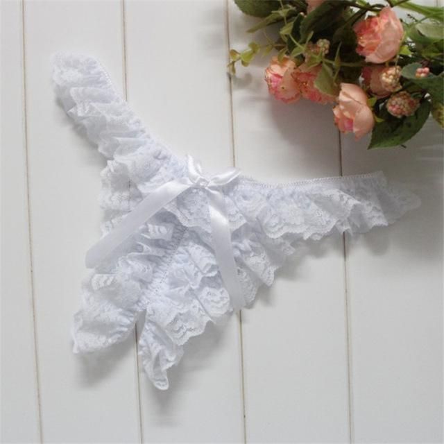 House Of Dasein Ruffled Crotchless Panties Women Underwear - White