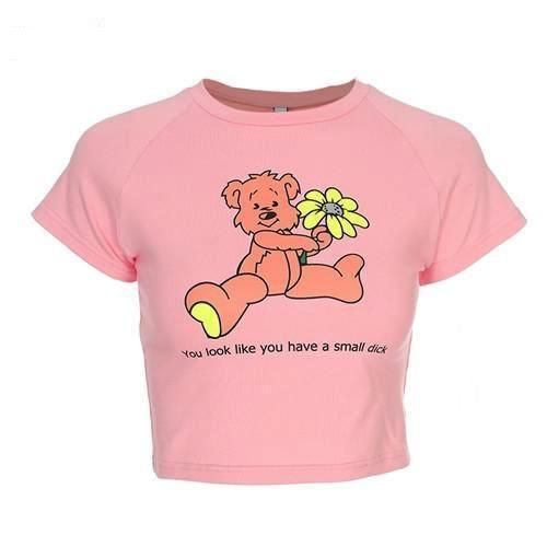 House Of Dasein Cheeky Crop Top Shirt Teddy Pink Pastel - Pink - L