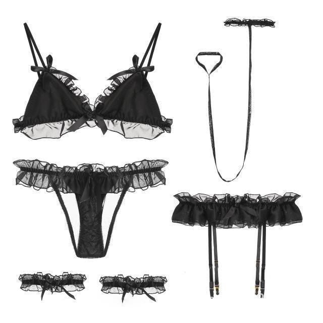 House Of Dasein Ruffled Lingerie Set - Black