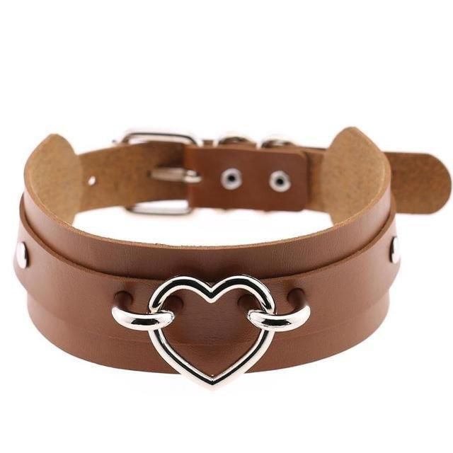 House Of Dasein Vegan Leather Heart Collar - Coffee