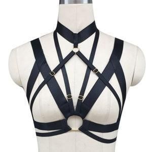 House Of Dasein Ring Harness Women Body Fetish Clothing - Black Plated