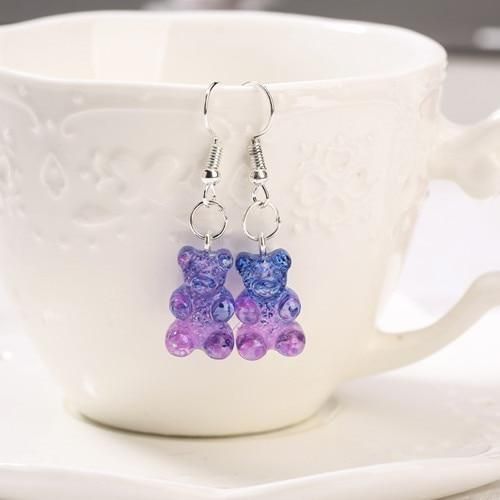 Veile Studios Gummy Bear Earrings - Purple & Dark Blue Glitter - Dangle