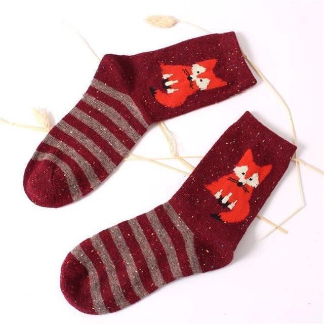 House Of Dasein Snowy Little Fox Socks - Red Fox Stripes