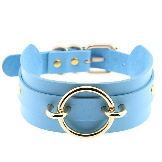 House Of Dasein Golden Ring Collar Bdsm Accessories - Sky Blue