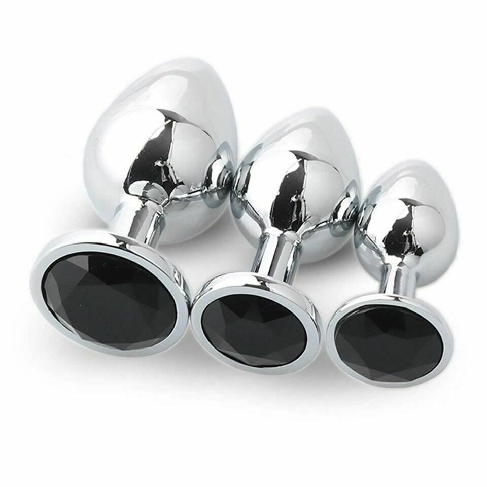 House Of Dasein Stainless Steel Metal Butt Plug Jewel Set Anal Training Kit - Black