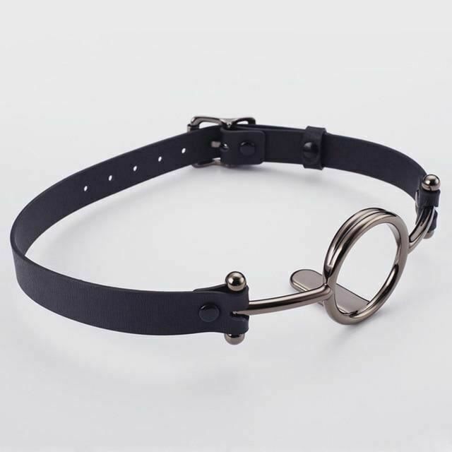 House Of Dasein Leather Metal O'ring Tongue Depressor Deep Throat Training Gag Bdsm - Silver Main image