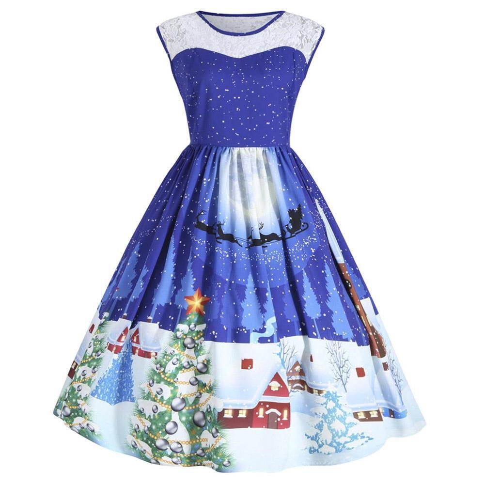 House Of Dasein Festive Lace Christmas Dress - Blue - Xxxl