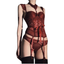 House Of Dasein Seduction Lace Bra Panty Set With Built In Garters - Red - M
