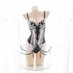 House Of Dasein Tulle Lace Bodysuit Women - White/Black