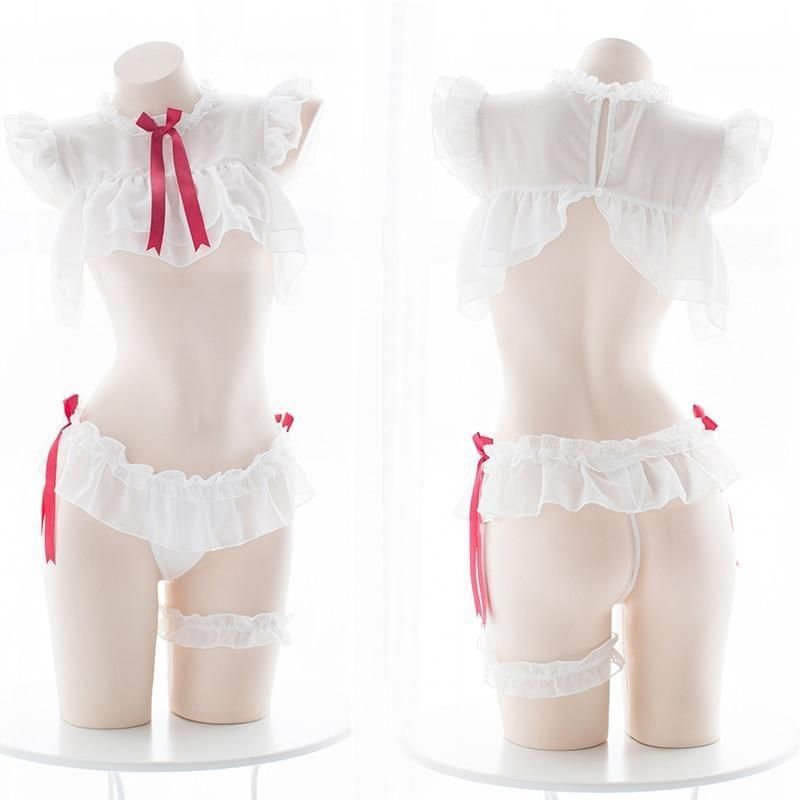 House Of Dasein Chiffon Student Lace Naughty Sexy Costume Lingerie Set - Red Main image