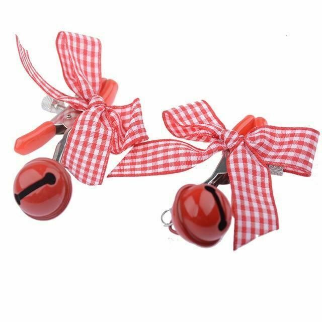 House Of Dasein Cute Bow Bell Nipple Clamps Bdsm Littles Kink Fetish - Red
