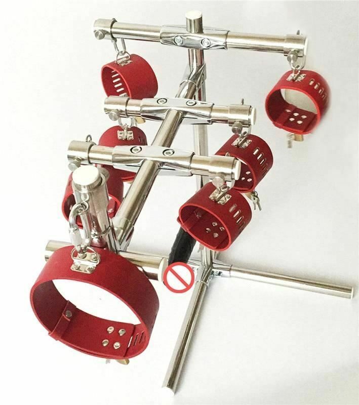 House Of Dasein Stainless Steel Bondage Frame Torture Device Leather Bdsm With Dildo Sex Furniture - Red