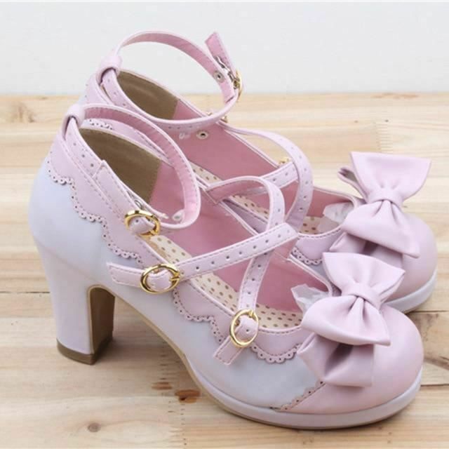 House Of Dasein Cute Lolita Buckle Heel Bow Cosplay Shoes - Black - 9.5 - Type 2