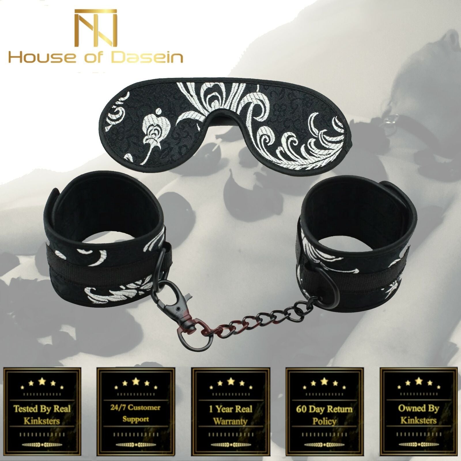 House Of Dasein Soft Blindfold Handcuffs Bdsm Bondage Starter Kit Restraints - Black