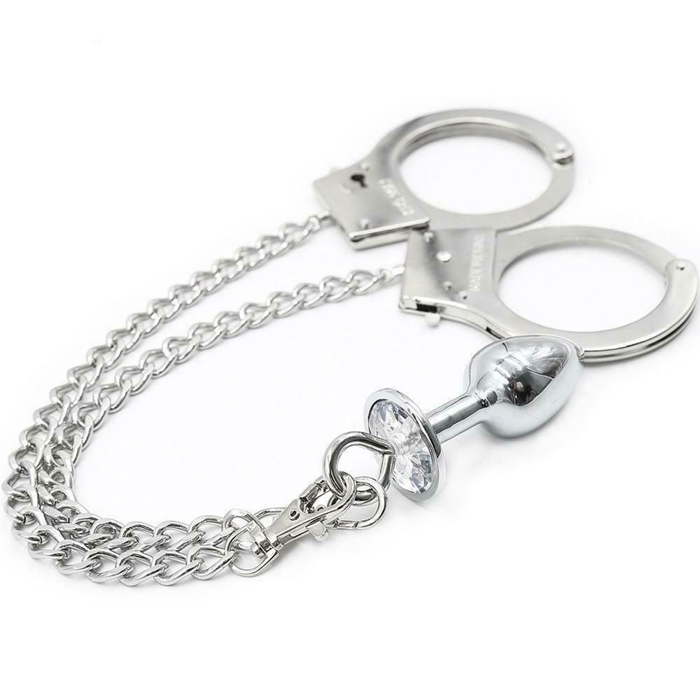 House Of Dasein Metal Handcuffs Chain Anal Plug Bondage Restraints Kink Bdsm Fetish - Silver
