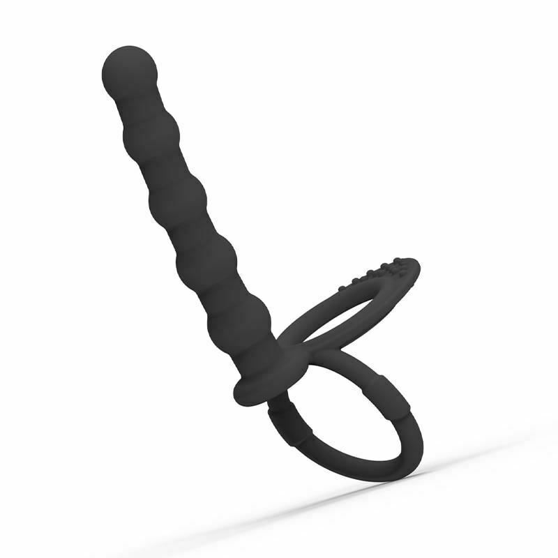 House Of Dasein Black Double Penetration Cock Ring Strapon Anal Beads Dildo Butt Plug - Black