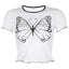 House Of Dasein White And Black Butterfly Cropped Tee Top Women Short Sleeve Shirt - Black - M
