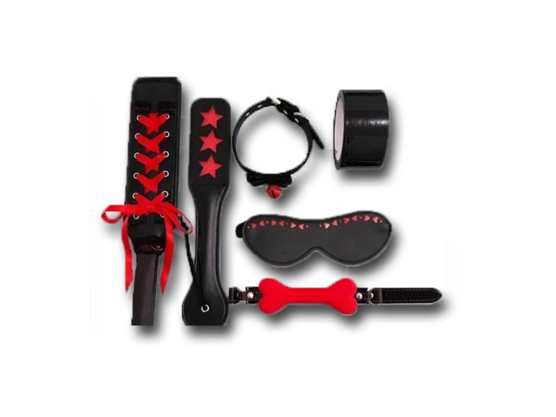 House Of Dasein Bdsm Sex Toys Kits With Paddles Collar Bondage Tape Blindfold And Gag - Red Main image