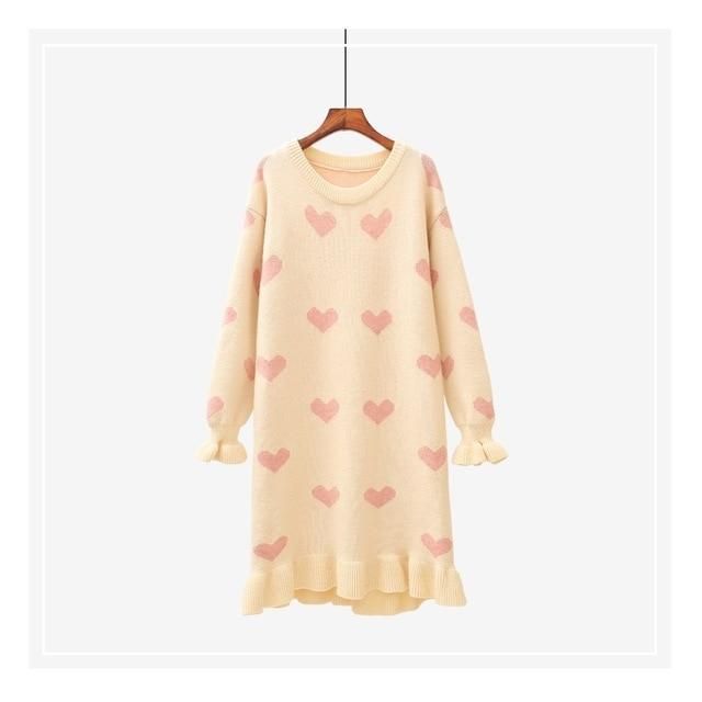 House Of Dasein Sweet Heart Loose Comfy Long Knitted Sweater Dress - Beige