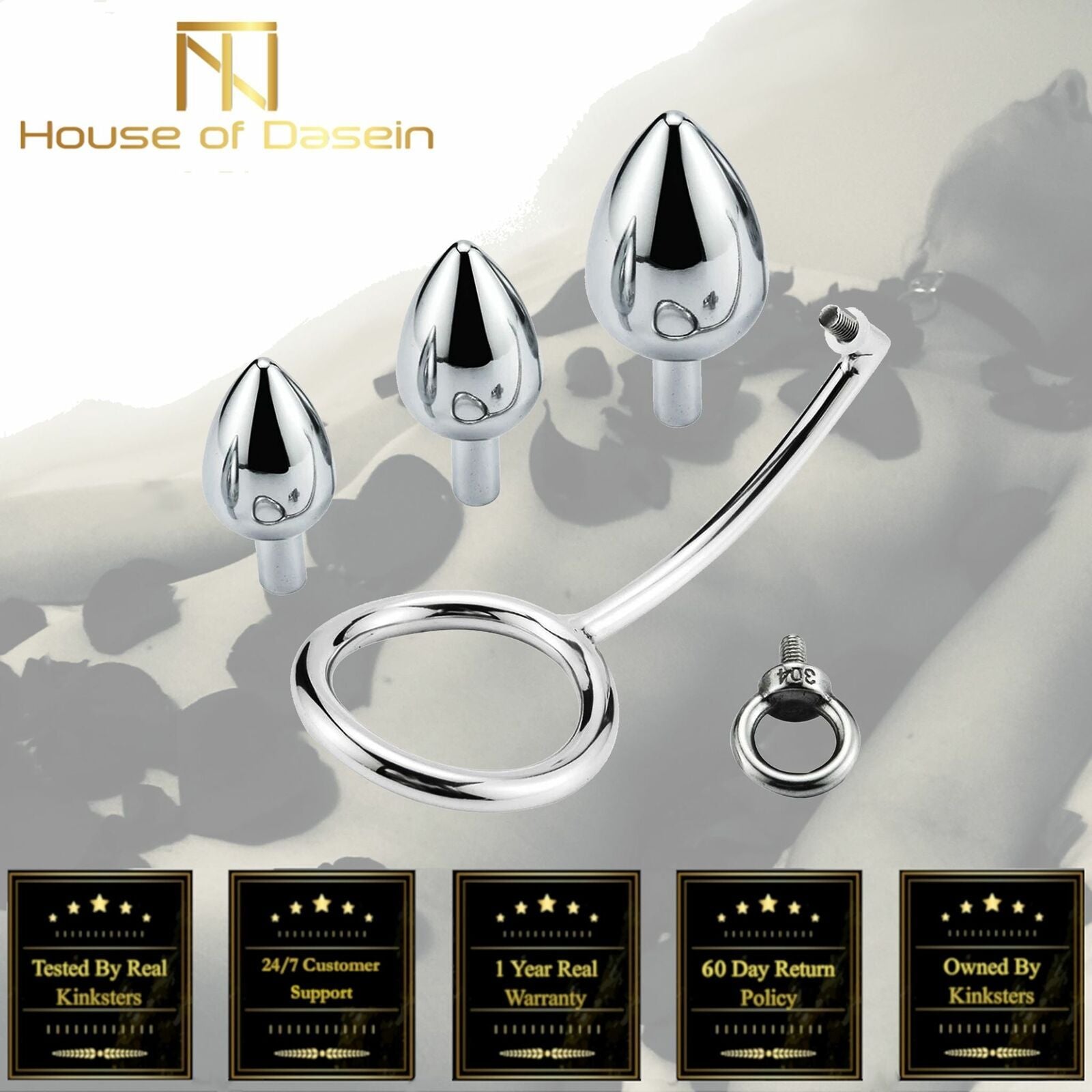 House Of Dasein Stainless Steel Anal With Cock Metal Butt Plug Penis Ring - L
