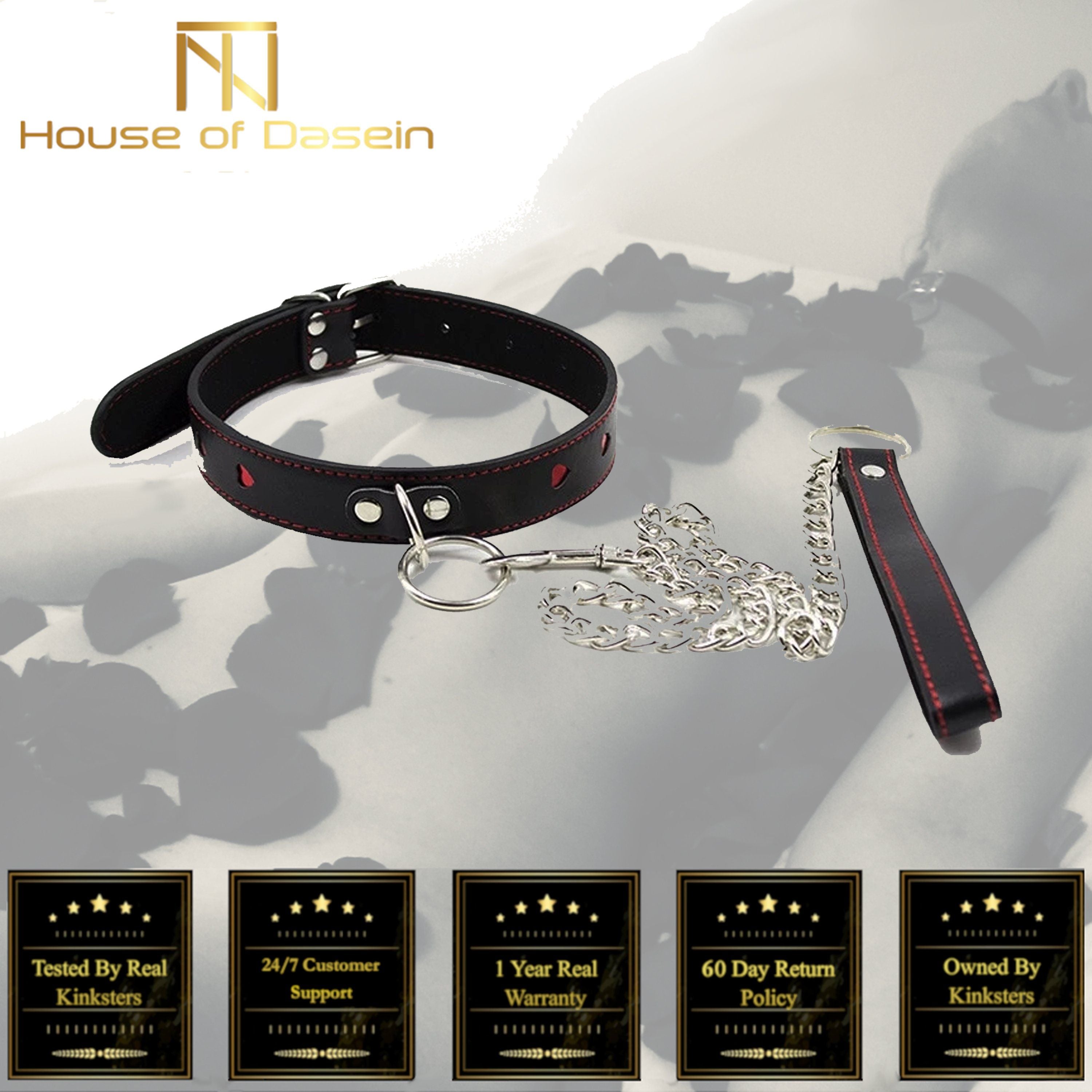 House Of Dasein Heart Collar Chain Leash Pet Play Submissive Bondage Kink Fetish Restraints - Red Main image