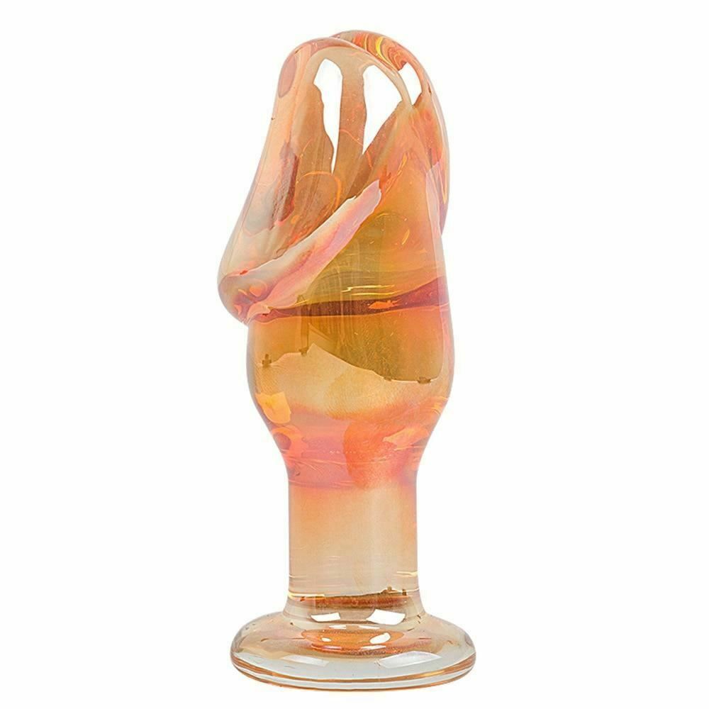 House Of Dasein Golden Glass Dildo Anal Butt Plug Sex Toy Bdsm Temperature Play - Gold