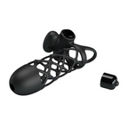 House Of Dasein Cock Cage 10 Speeds Clitoris Vibrator Elastic Net Sleeve Penis Ring - Black