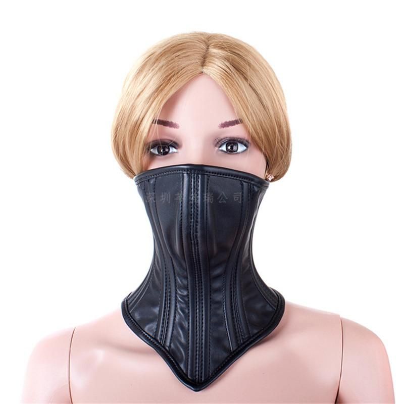 House Of Dasein Sexy Black Leather Neck Corset Masked Mystery Submissive Bdsm Fetish - Black