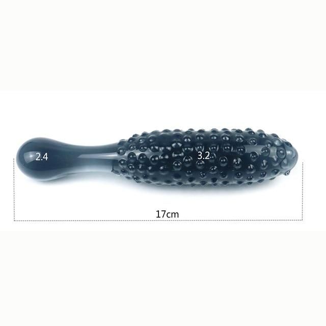 House Of Dasein Black Granules Glass Anal Double Dildo Butt Plug Sex Toy Couples - Black - B (17Cm Long)