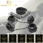 House Of Dasein Black Leather Handcuffs Ankle Wrist Cuffs Collar Leash Bdsm Bondage Restraints Kit - Black