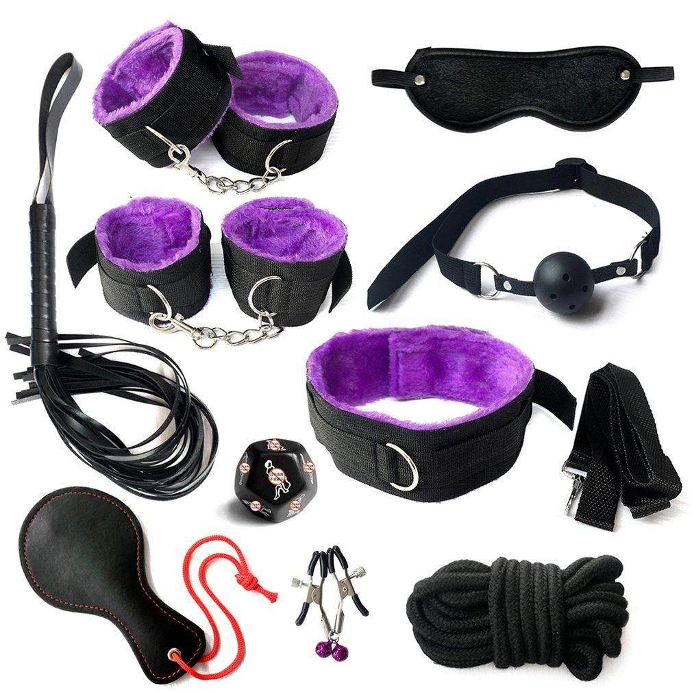 House Of Dasein Bdsm Beginners 10 Piece Bondage Restraints Starter Kit Set Pink Purple Black - Purple