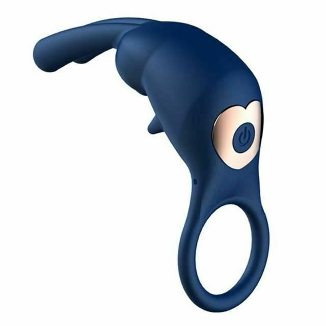 House Of Dasein Rabbit Ears Penis Vibrator 10 Modes Rechargeable Vibrating Cock Ring Men - Blue