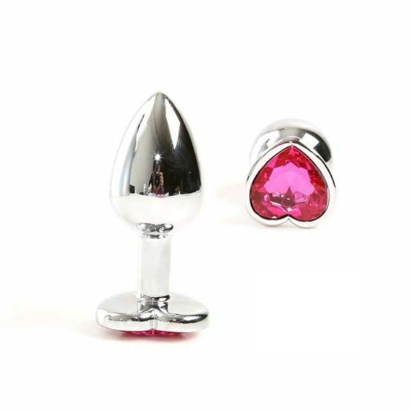 House Of Dasein Pink Heart Crystal Jewel Metal Butt Plug Three Size Mini Vibrator Anal Training - Pink - Small - Plug Only