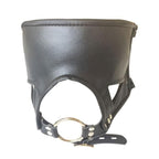 House Of Dasein Black Head Harness Restraints Blindfold Open Mouth Ring Gag Bdsm Bondage - Black