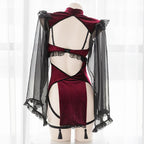 House Of Dasein Dark Midnight Red Velvet Sexy Witch Lingerie Costume - Red