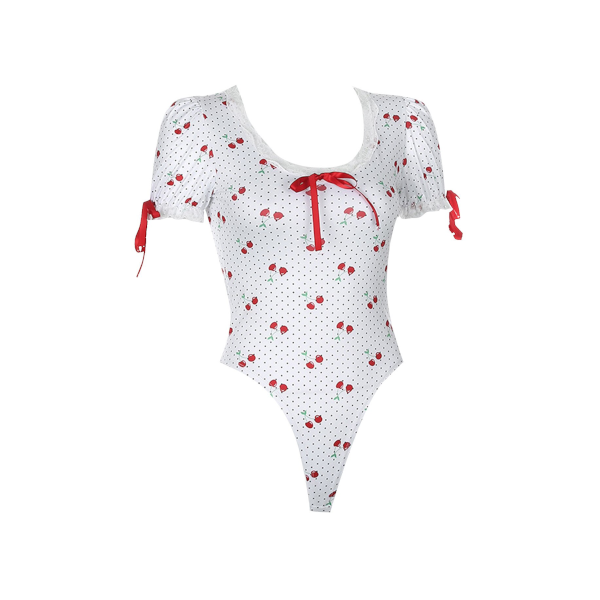 House Of Dasein Sweet Cherry High Waist Ruffles One Piece Bodysuit - Red - M Main image