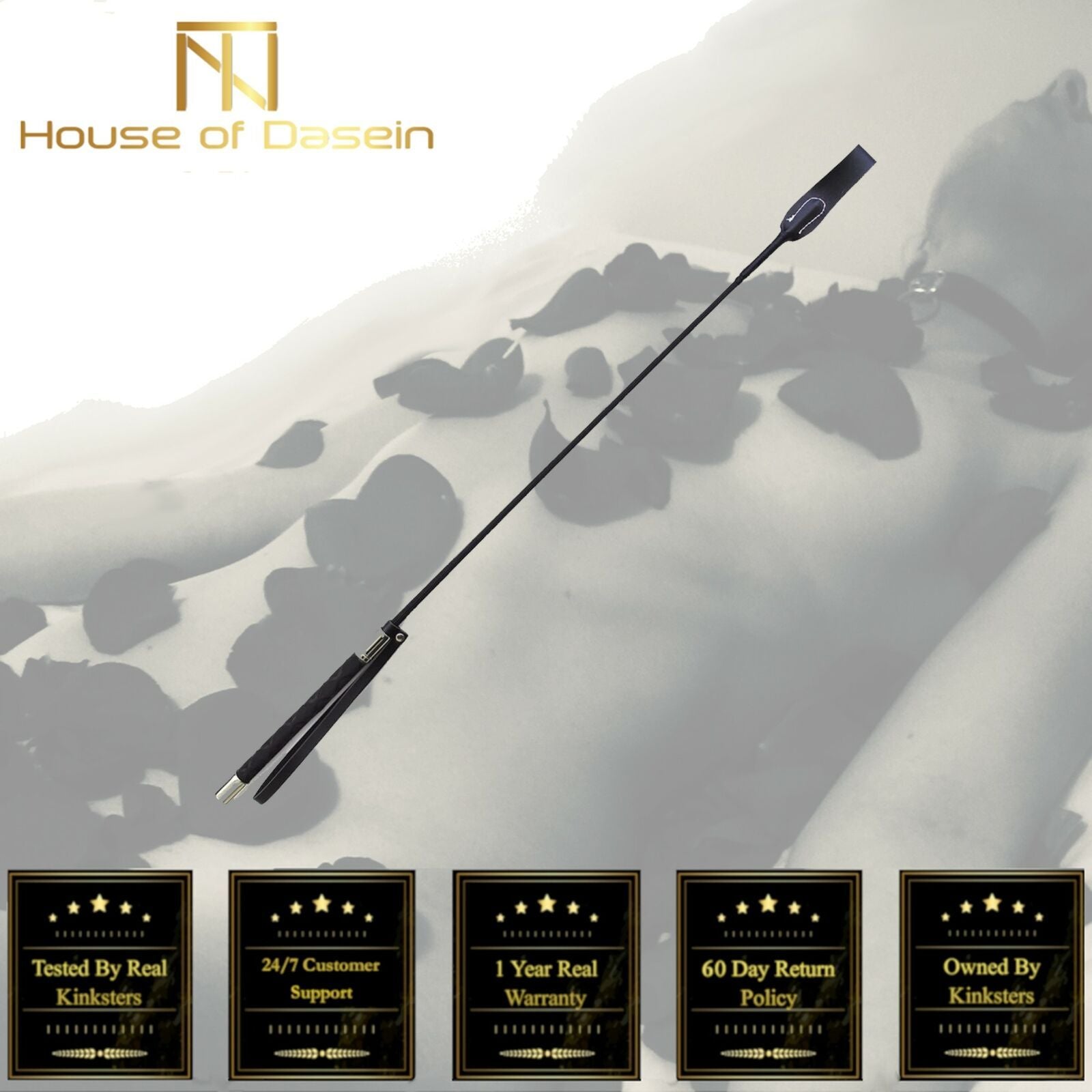 House Of Dasein Black Thin Leather Spanking Impact Play Riding Crop Bondage Bdsm Restraints - Black