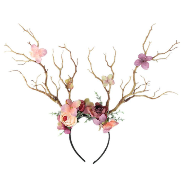 House Of Dasein Gothic Deer Antlers Flower Hair Band Christmas Cosplay - Light